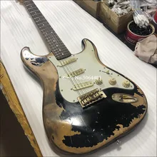 Черная б/у электрогитара ручной работы старение Металл нитроцеллюлоза краска окрашенная черная, ручная работа б/у