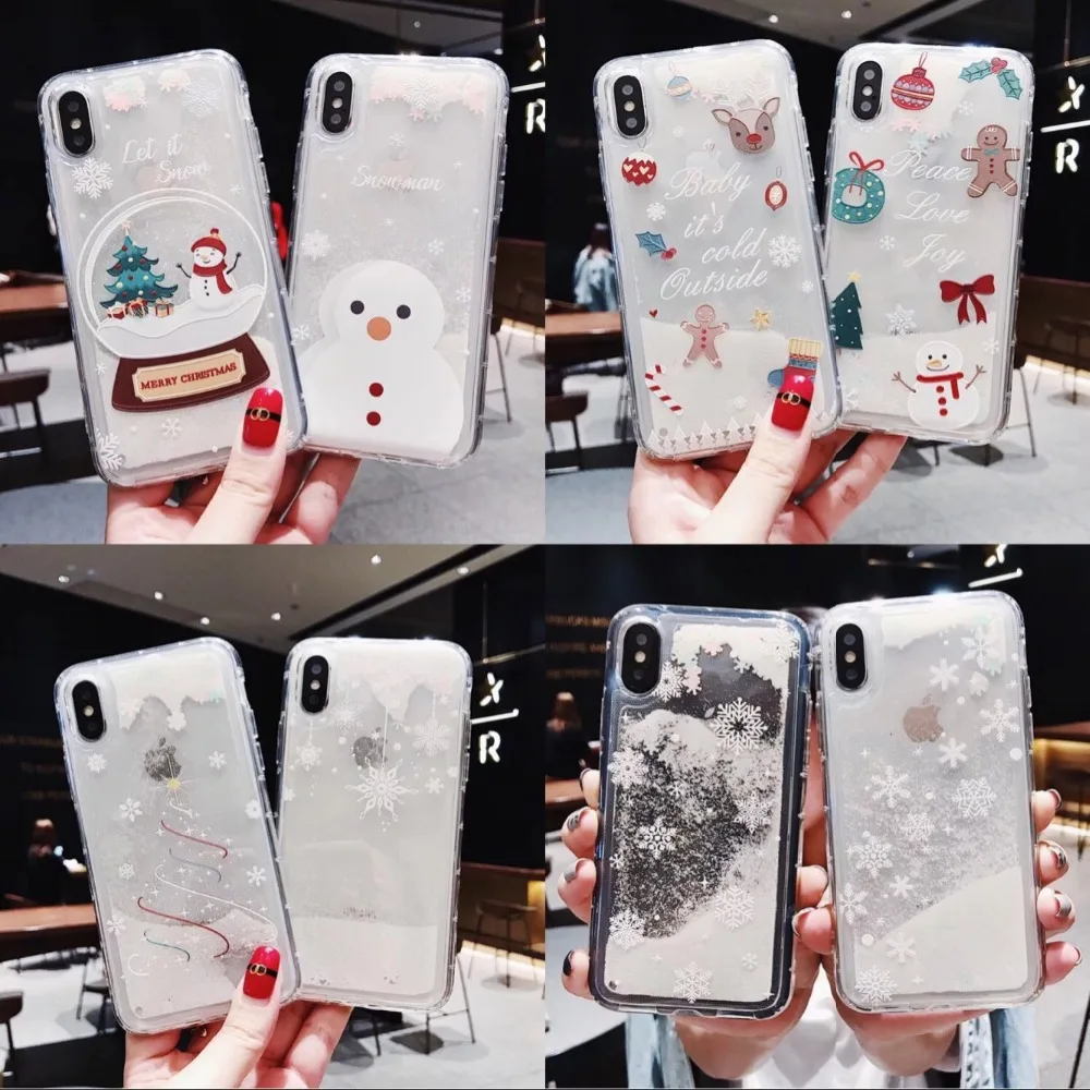 Рождественский чехол для телефона с оленем для iphone 6, 6 S, 7, 8 Plus, X, XR, XS MAX, чехол с динамическим жидким зыбучим песком, чехол для телефона s