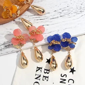 

2019 New Design Fashion Jewelry Elegant big double Flower stud Earrings Summer Style Beach Party Statement earring for women
