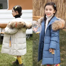 Новинка года; зимние куртки-пуховики для маленьких девочек; парки; 1903 детская зимняя одежда; теплые зимние детские плотные пальто с кисточками