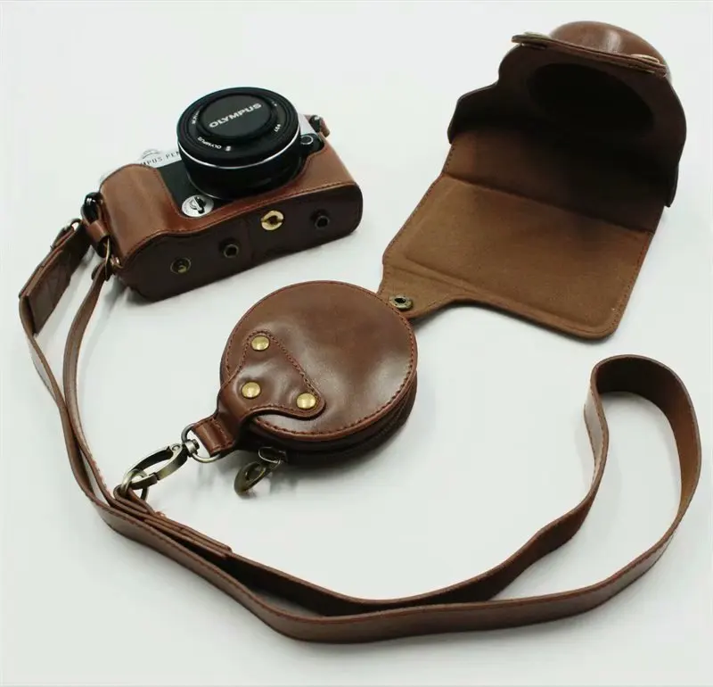 For Olympus PEN E-P7 EP7 Camera Bag Case PU Leather Vintage Shoulder Strap Pouch Protection Carry Cover