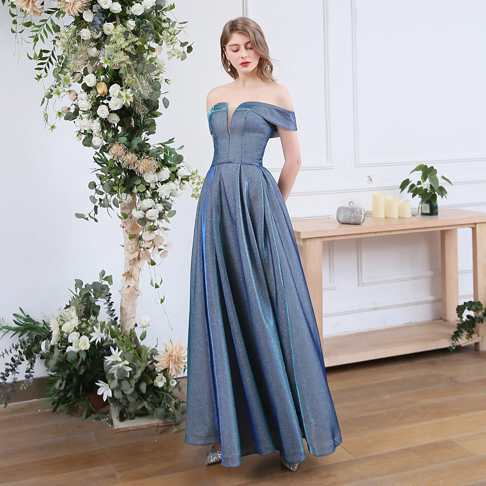 SSYFashion, новинка, простое вечернее платье, вырез лодочкой, блестки, сверкающие, градиентные, синие, элегантные, длинные, вечерние, вечерние платья, Vestido De Noche