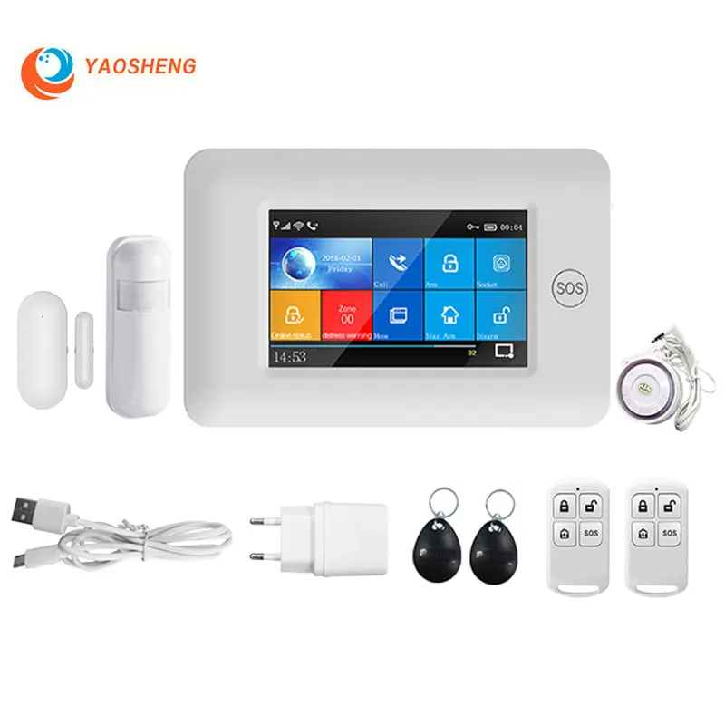 

Wireless gsm wifi home alarm security system App Control with Pir Motion Sensor Door sensor RFID Card RF 433mhz smart alarm kits