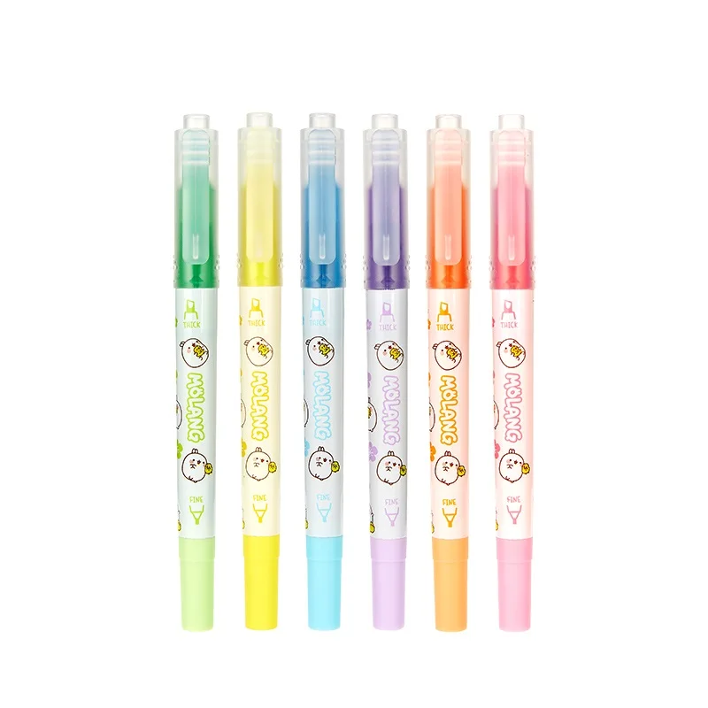 

6 Pcs Kawaii Highlighter Marker Pen Two Side Marker Cartoon Stationery Office Accessories School Supplies E6007