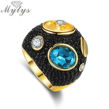 Mytys модное черное коктейльное кольцо для женщин, круглое большое массивное кольцо с синим кристаллом, античное ювелирное изделие, подарок матери R2160