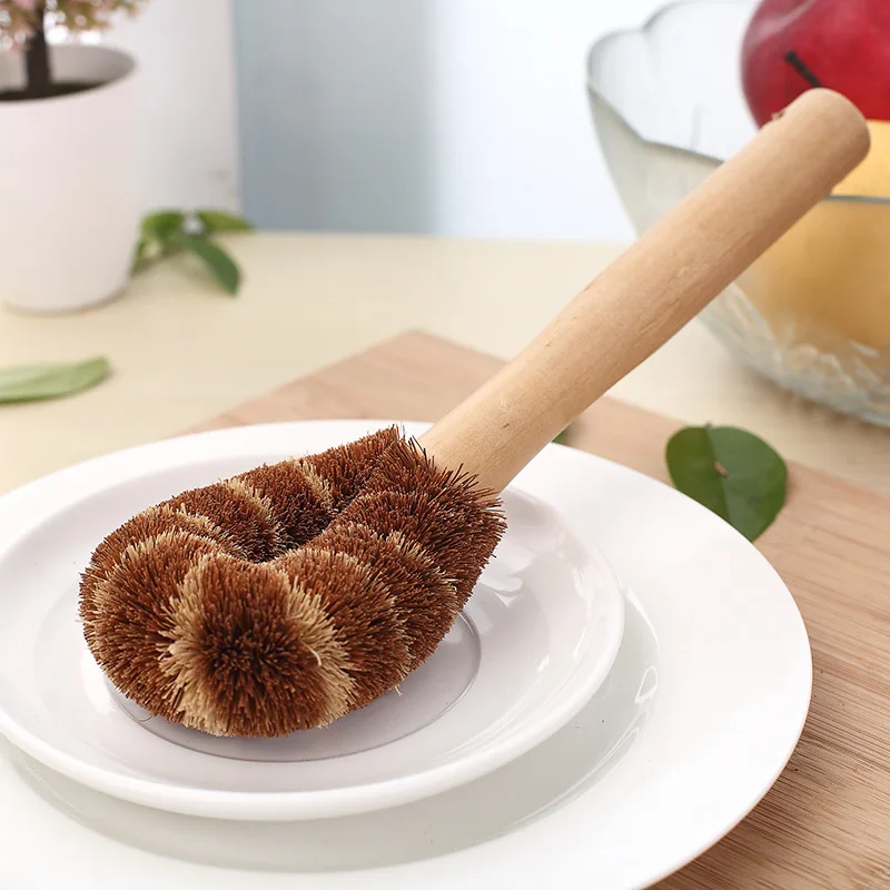 Деревянный емкость с ручкой щетка для мытья посуду с антипригарным покрытием масла кокосового кисть Кухня раковины щетка для мытья посуду Палм-чаша для очистки