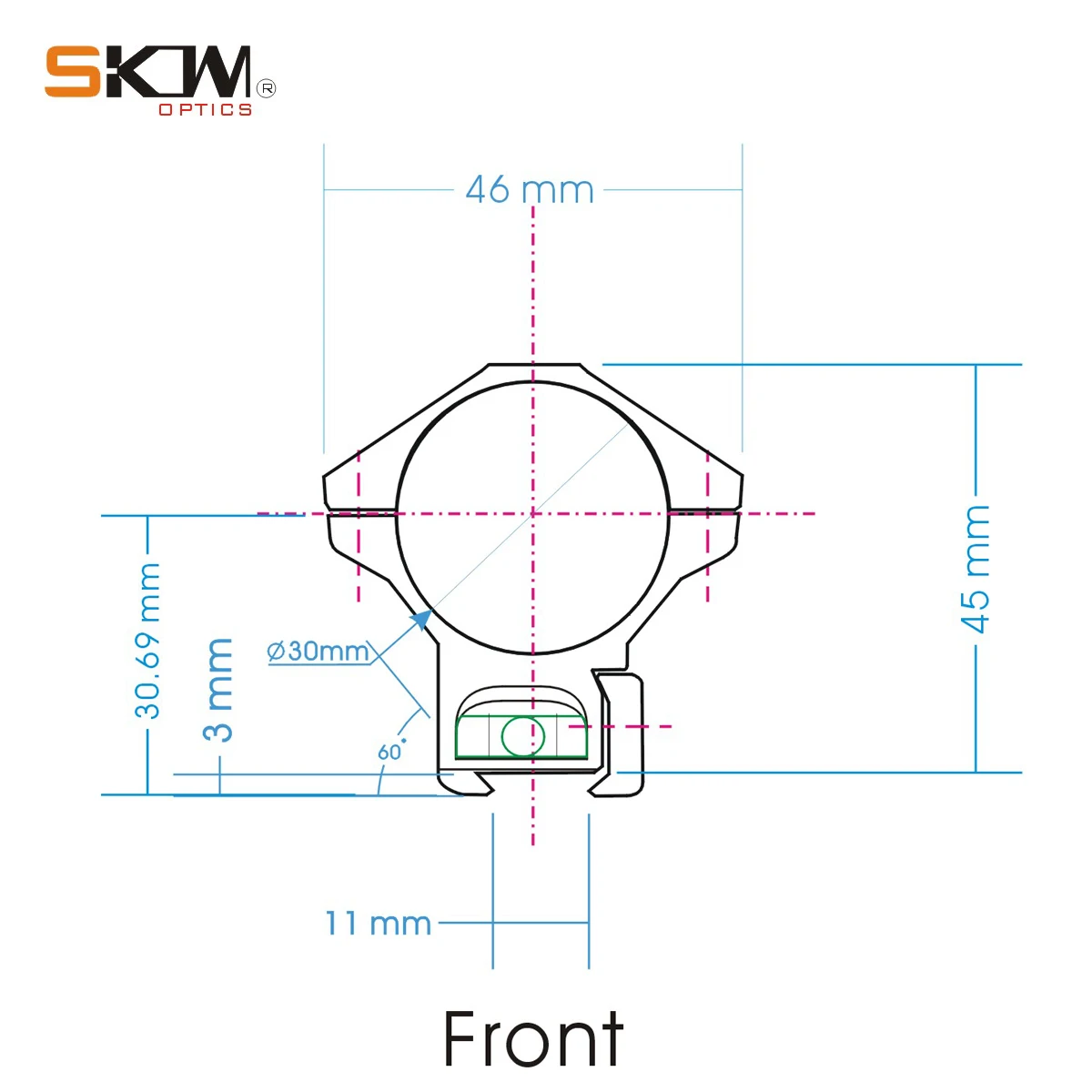 SKWoptics-Airgun Rings 1 Piece Mount for 11mm Dovetail Black Low 30mm Mount