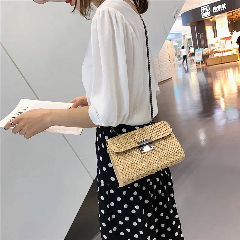 

New Arrival Shoulder Bag 2019 New Style Korean Version of the Versatile Straw Square Sling Bag INS Fashion Chain Single-shoulder