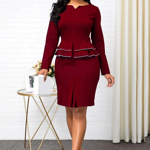 2 unids/set las mujeres conjuntos Blusa de manga larga falda traje de negocios Formal elegante Oficina sólido conjunto de Bodycon damas traje - Mobile