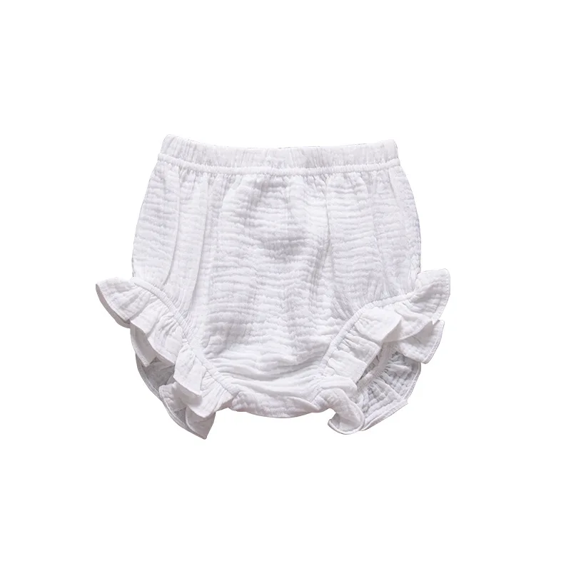Летние новые модные повседневные шорты с оборками для малышей однотонные хлопковые льняные штанишки для малышей и девочек