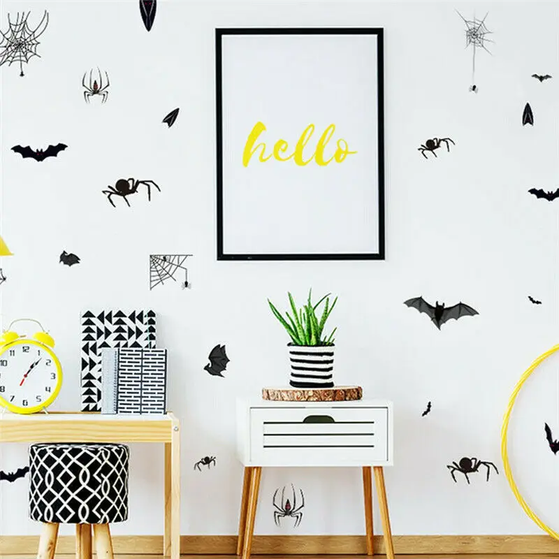 

1pc Party or Holiday DIY Decoration Static Bat Spider Web 4 Sheet Halloween Spider Stickers Removable Bat Home Wall Sticker