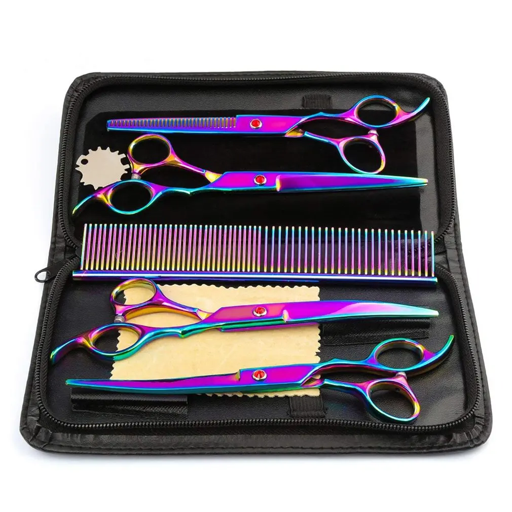3 Pcs Set Practical Stainless Steel Knife Beauty Pattern Blade Handmade Kitchen Knife Scissors With Knife Stand - Цвет: Colorful