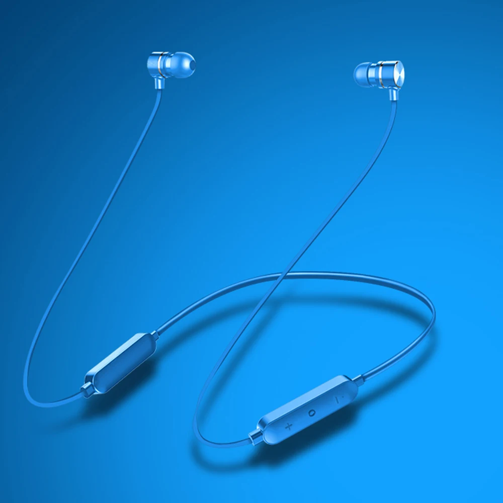 Беспроводные наушники-воротник Bluetooth магнитные наушники стерео спортивные наушники бас с микрофоном для IOS Android Xiaomi samsung - Цвет: Blue