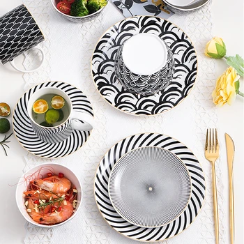 Geometric Patterns Ceramic Salad Bowl European Style Noodle Container 1