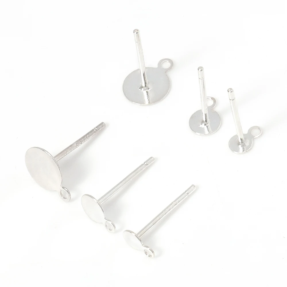 

10pcs 925 Sterling Silver Earrings with Ring for Charm 3mm 4mm 6mm Round Blank Base for Charm Pendant for DIY Jewelry Making