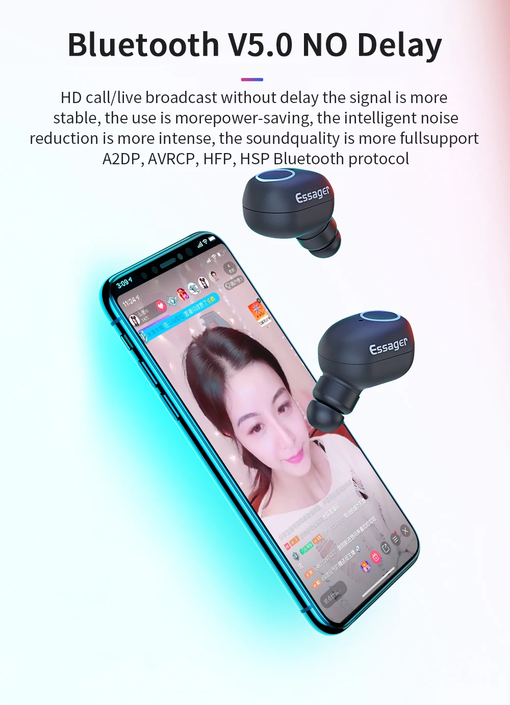 Essager T1 TWS Bluetooth 5,0 наушники мини настоящие Беспроводные наушники с микрофоном Спортивная беспроводная гарнитура для телефона