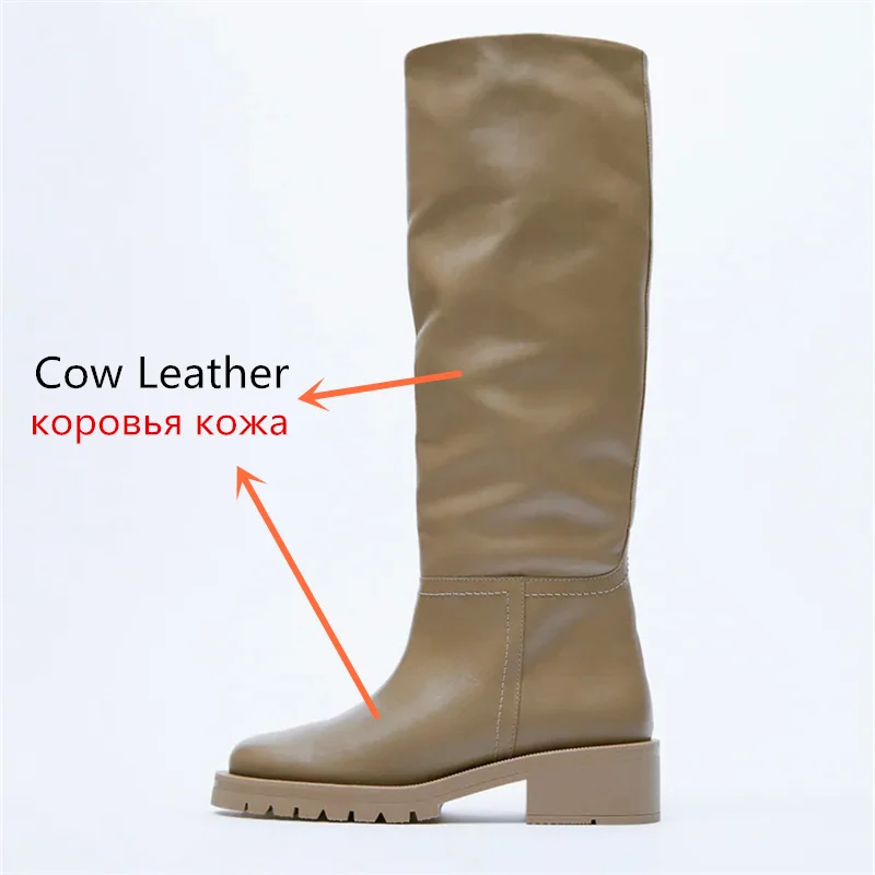 2024 ZA INS New Fashion Luxury Knee High Boots Genuine Leather Women Boots Fashion Winter Botas Ladies Punk Knight Shoes Size 43 images - 6