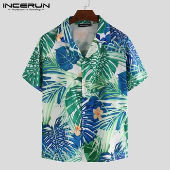 

INCERUN Fashion Men Shirt Printed Short Sleeve Breathable Lapel 2020 Tropical Camisa Masculina Streetwear Beach Casual Shirts