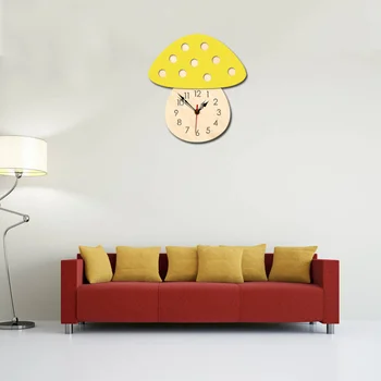 

Cartoon Mushroom Shape Wall Clock Creative Wall Clock Bracket Clock for Home Living Room Bar Cafe Yellow No Battery