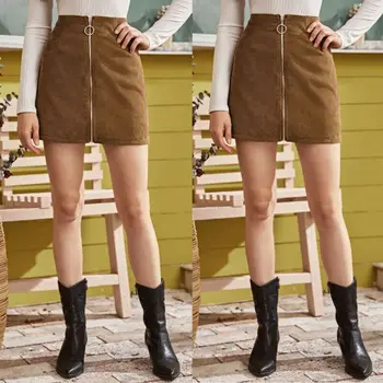 

Direct Deal Fashion Women Skirt Mini Slim Skirt High Waist Zip Cotton Pencil Bodycon Skirt