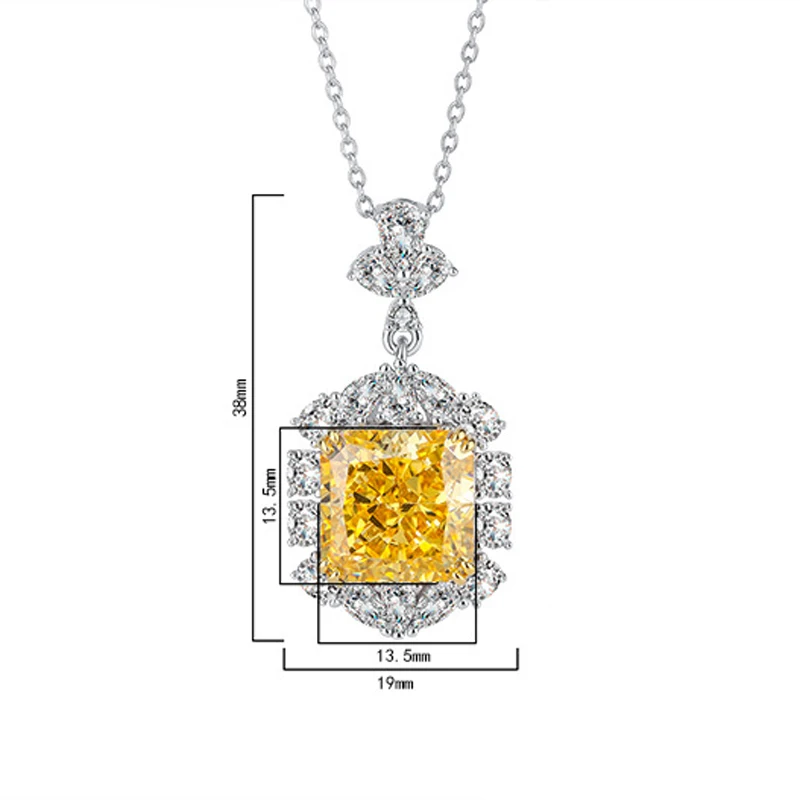OEVAS 100% 925 Sterling Silver 13*13mm Aquamarine Yellow High Carbon Diamond Radiant Cut Pendant Necklace For Women Fine Jewelry