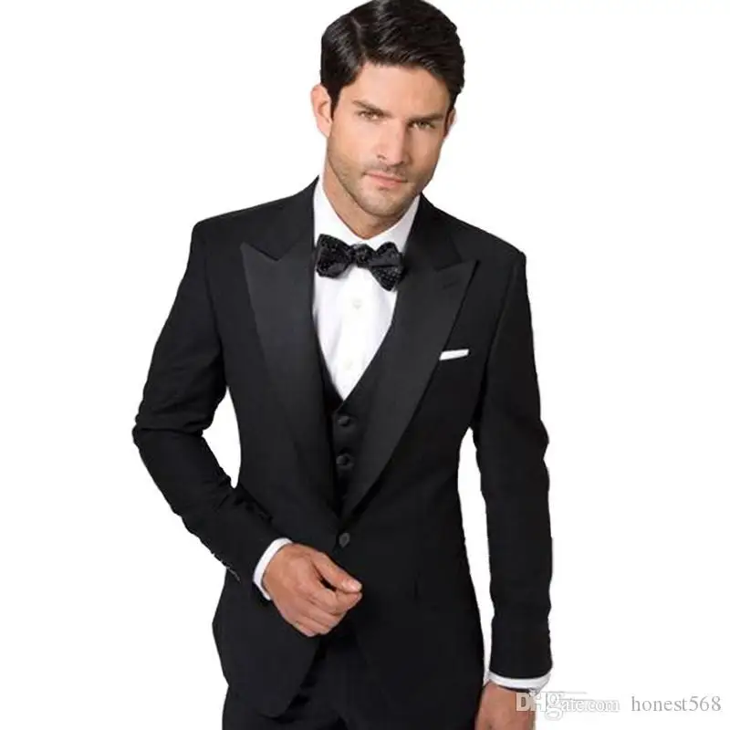 

Handsome One Button Groomsmen Peak Lapel Groom Tuxedos Men Suits Wedding/Prom/Dinner Best Man Blazer (Jacket+Pants+Tie+Vest)