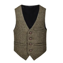 Men's Vests Wool Blend Suits Vest Herringbone Tweed Waistcoat Gentleman Outfit Warm Vest