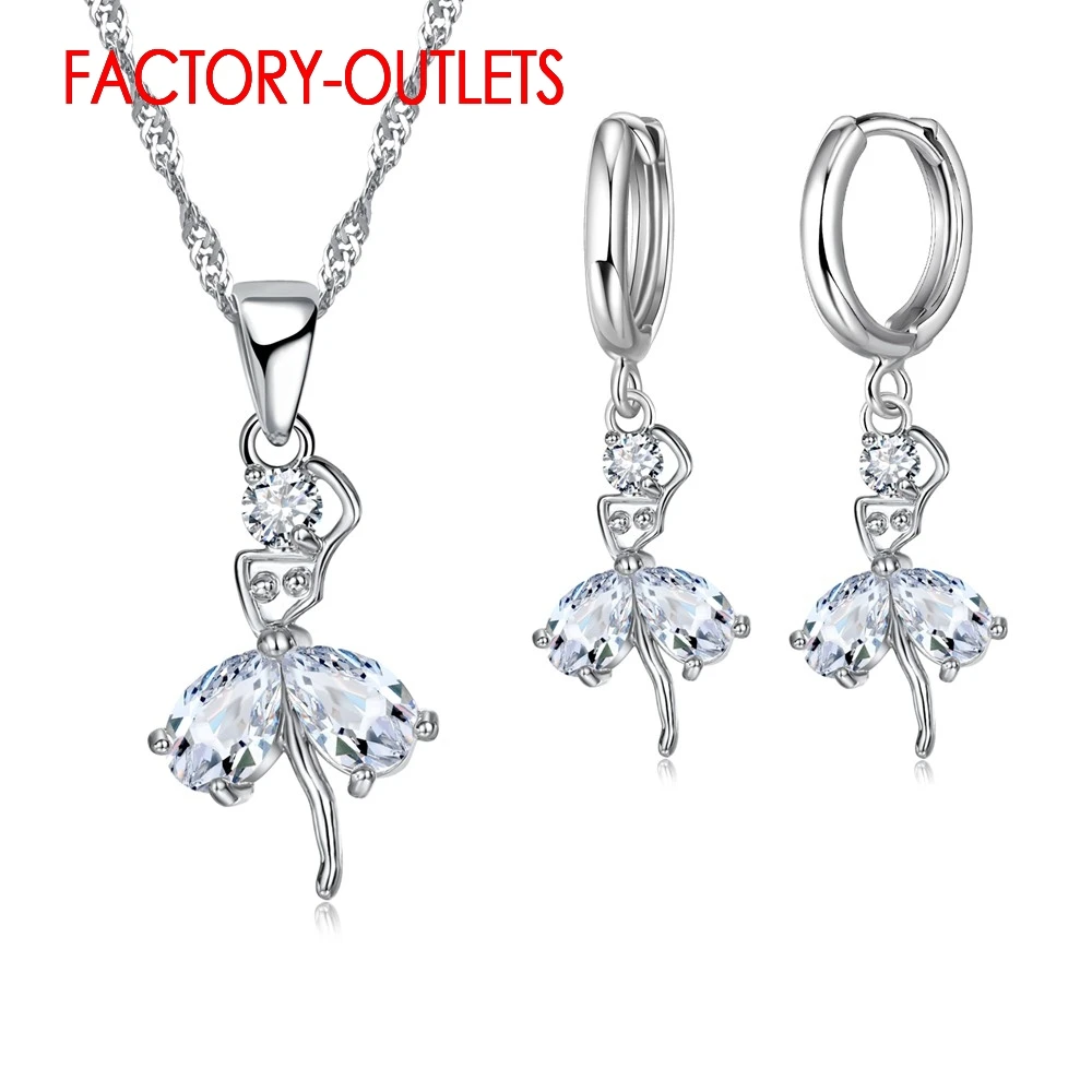 

New Fashion Jewelry For Decoration Cute Animal Design Pendant Necklace Hoop Earrings Set 925 Sterling Silver Women Party