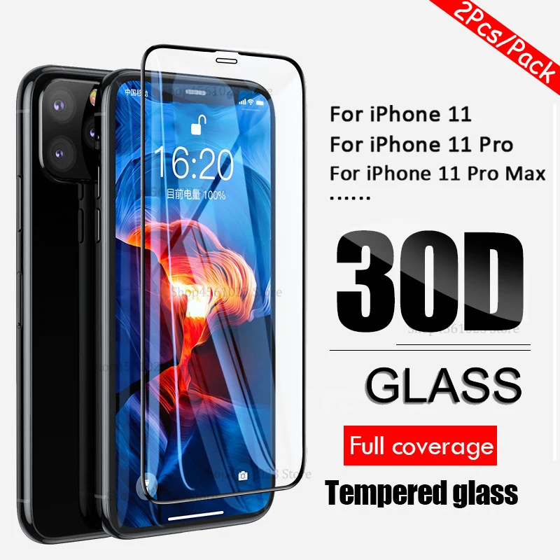

2PCS Tempered Glass For iPhone 11 Pro Max Screen Protector Full Cover 30d for iPhone 11Pro iPhone11 Max Front Film Safety Glass