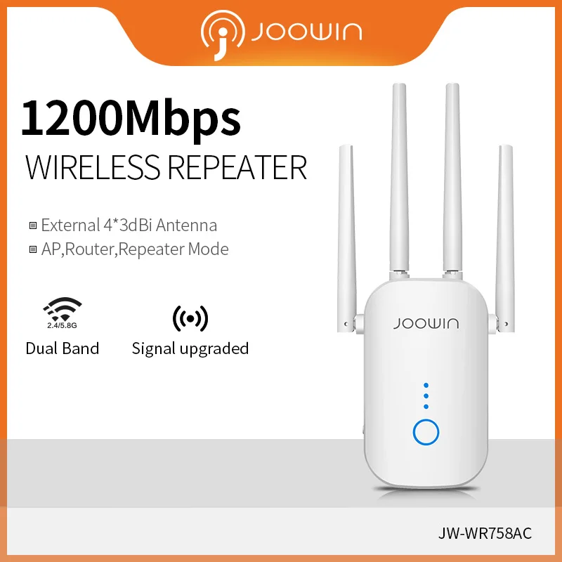 Wireless Signal Booster with External Antennas WiFi Range Extender JOOWIN 1200Mbps WiFi Repeater 2.4 & 5GHz Dual Band WiFi Booster Extender Extends WiFi to Smart Home&Alexa Devices