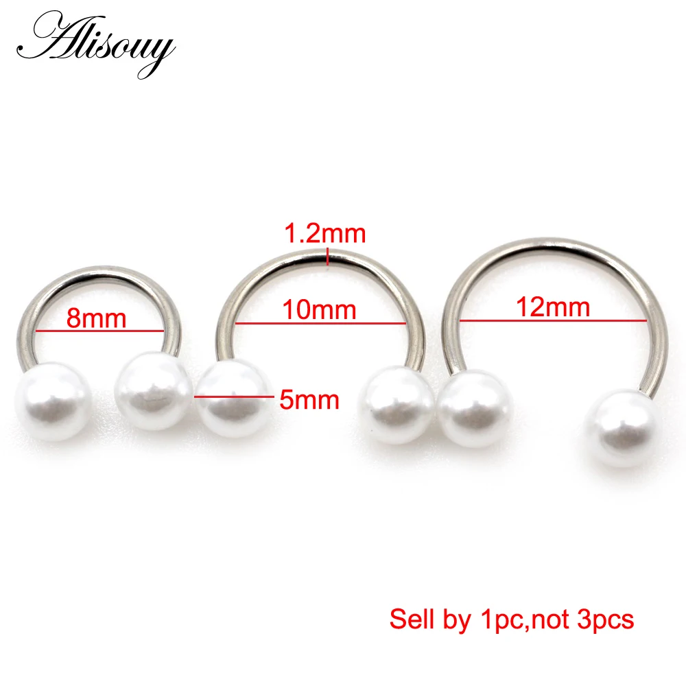 Alisouy 1pc Stainless Steel 16G Pearls Circular Horseshoe C Clip Lip Nose Piercing Tragus Septum Ring Helix Cartilage Earring images - 6