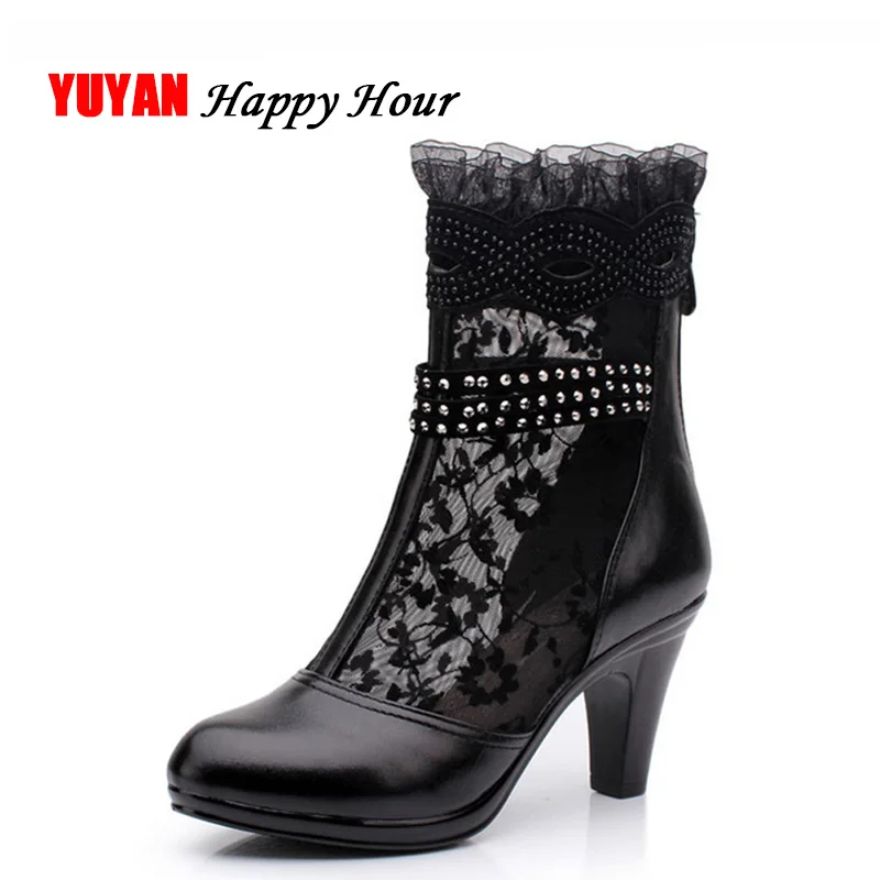 

2019 Spring and Summer Boots for Women Cow Genuine Leather Shoes Summer Boots Women Boots 2019 High Heels Boots Free Shipping
