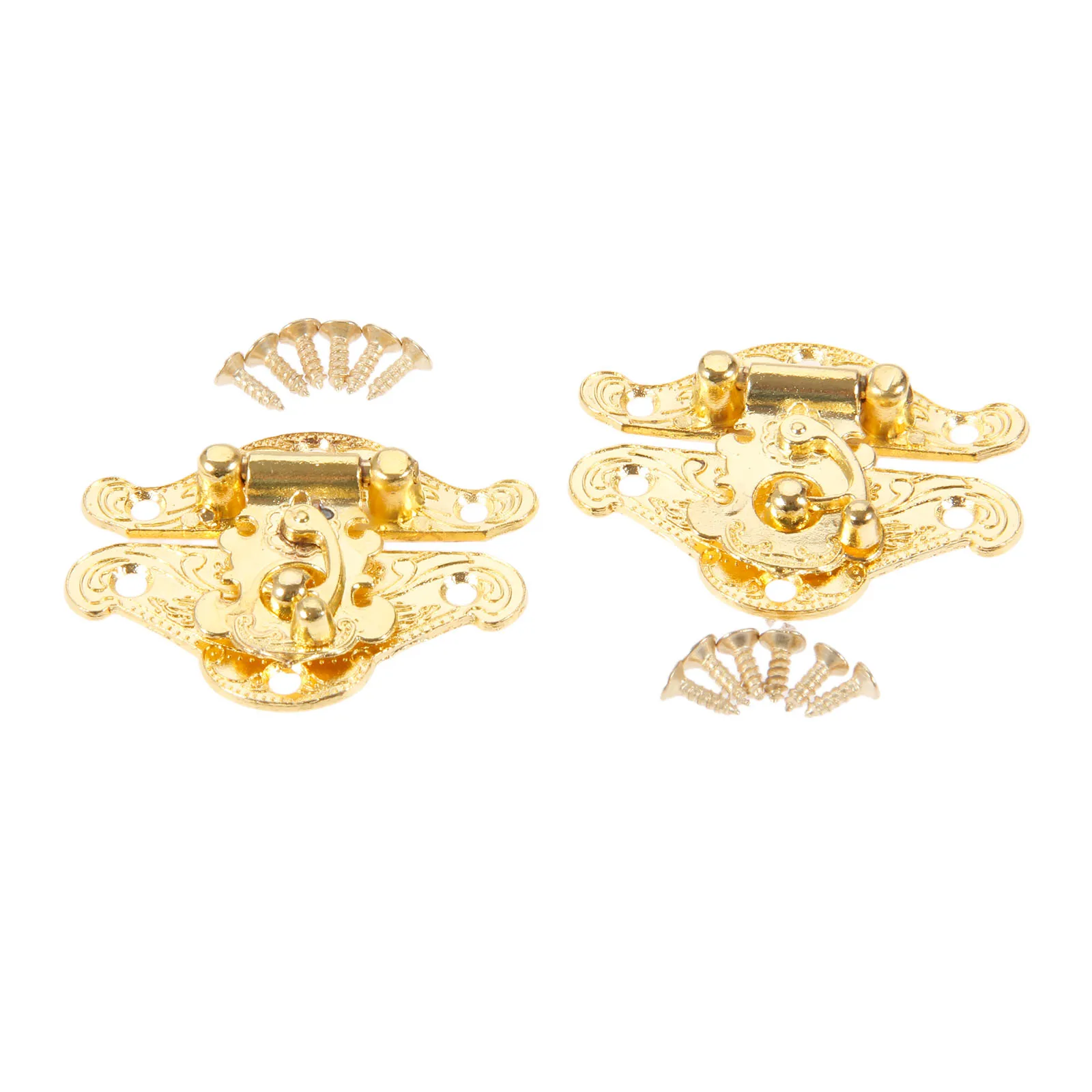 DRELD 2Pcs Antique Gold Box Latch Hasps Lock Catch Latches Furniture Hardware for Jewelry Box Suitcase Buckle Clip Clasp 38*49mm furniture hardware jewelry box hasps decorative latches