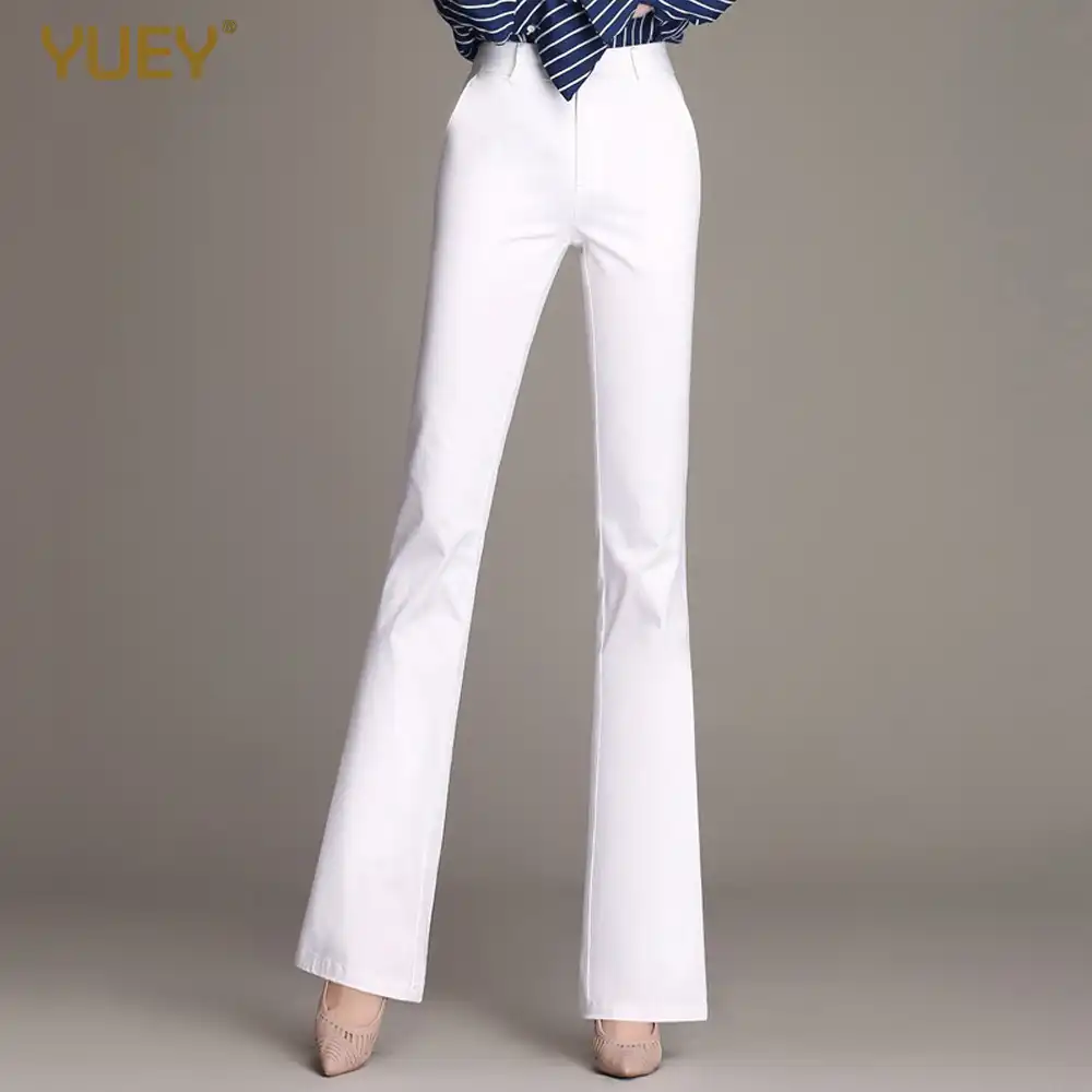 womens white flared trousers