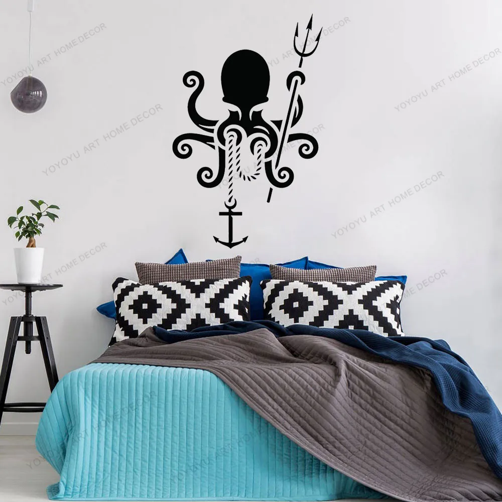 

Ocean Style Sea Animal Trident Stickers Octopus Anchor Vinyl Decal Wall Stickers Bathroom Decor Waterproof Removable CX485