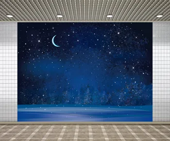 

Lyavshi Photo Studio Backdrop Dark Blue Sky Moon Glitter Star Tree Forest Winter Snow Night Photocall Photography Background