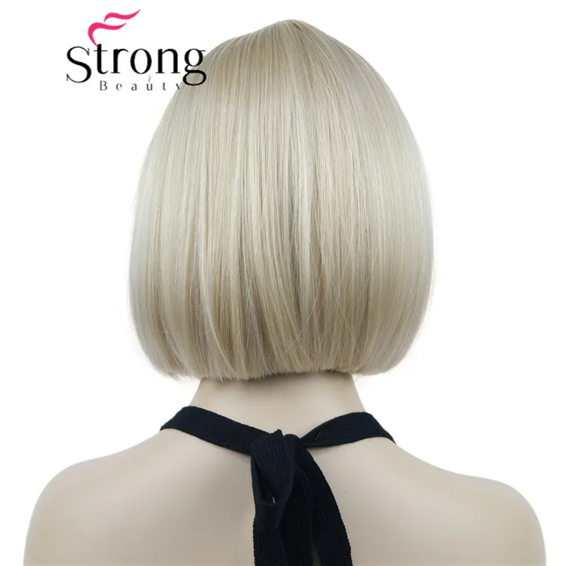 StrongBeauty Bob Short Straight W Bangs Platinum Blonde Full Synthetic Wig Hair Piece