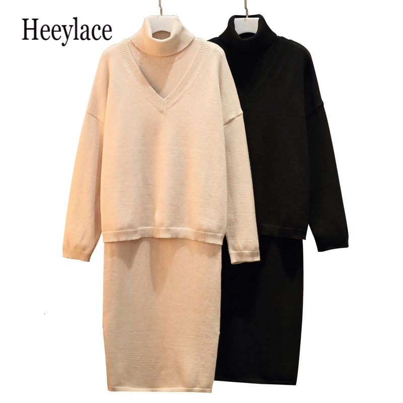 Женский осенне-зимний костюм большого размера элегантный свитер пуловер и