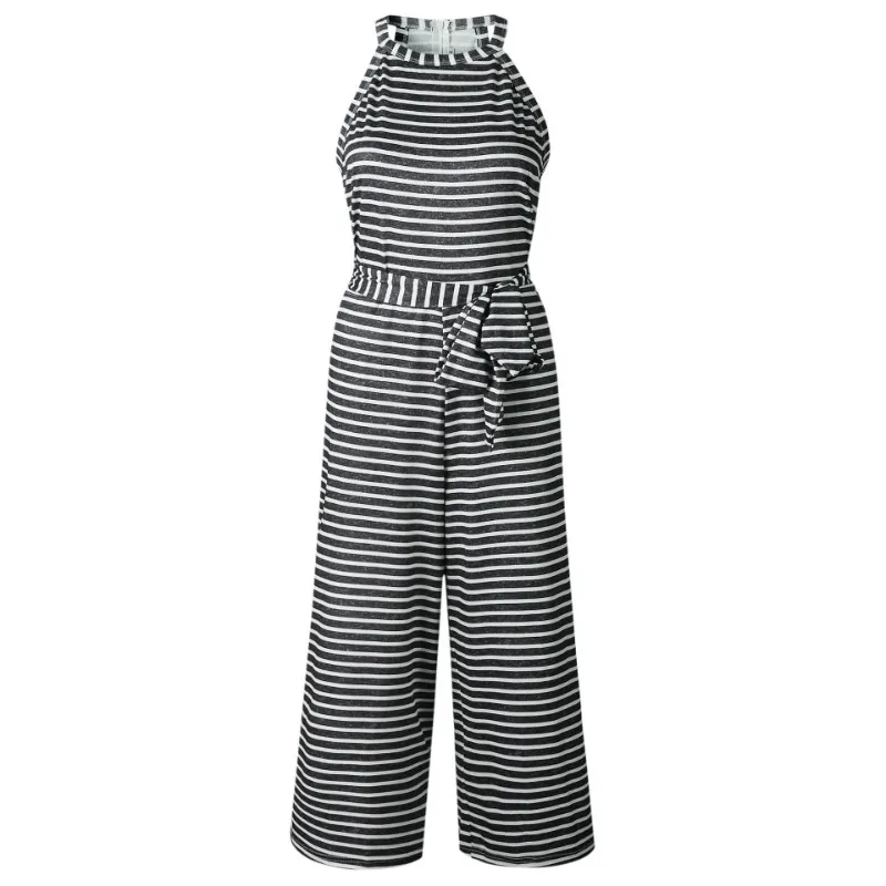 Jumpsuits for Women 2020 Spring Summer Fashion Slim Waist Tie Sexy Striped Round Neck Women Jumpsuit Ladies Overalls (1)