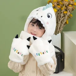 Boys and Girls in Autumn and Winter One-piece Cute Scarf Ear Protection Thickened Children's Hat Scarf Gloves Three Piece Set