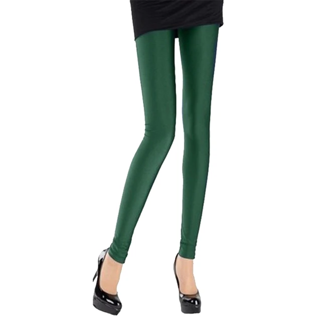 K036 Dark Green CUHAKCI женские блестящие брюки леггинсы Горячая Распродажа Леггинсы сплошной цвет флуоресцентный спандекс эластичный повседневные брюки блестящие леггинсы - Цвет: K036 Dark Green