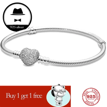 

FIT original authentic 100% 925 sterling silver pan charm chain bracelet for women fashion classic luxury jewelry snake bracelet