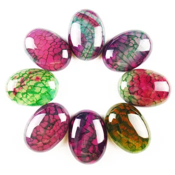 

(Free Shipping)6Pcs 25x18mm 27.7g Purple Green Dragon Veins Agates Oval Cab Cabochon JM137