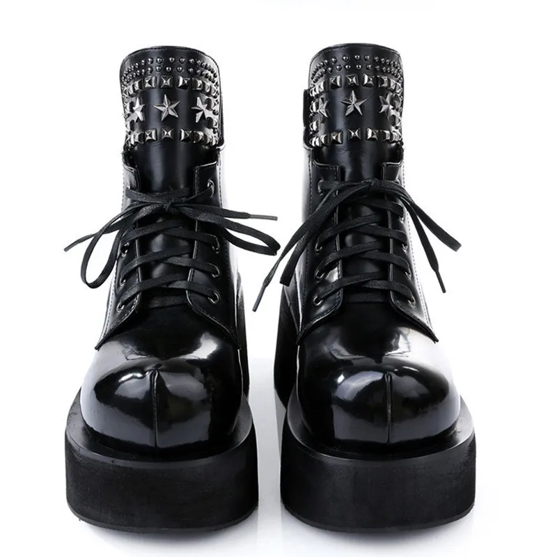 

Женские ботильоны из натуральной кожи, с заклепками, на толстой платформе