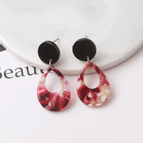 Acrylic Tortoise Color Small Water Droplets Dangle Earrings For Women Statement Resin Earrings Boho Party Jewelry Gift