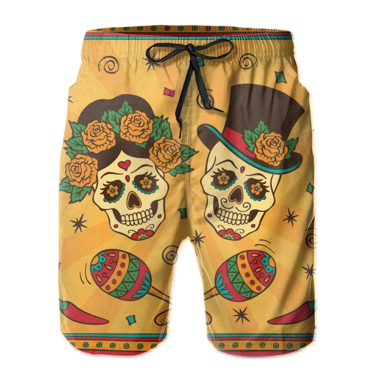 Beach Swim Shorts Dia De Los Muertos 