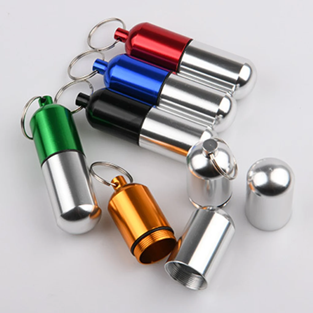 

Mini Pill Box Waterproof Aluminum Pill Box Portable Emergency Regular Pills Storage Case Aluminum Container with Keyring