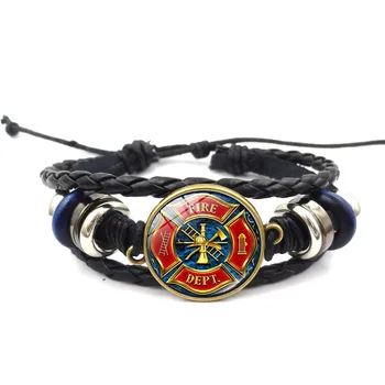 

Rescue Firefighter Time Gem Men Unisex Accessories Gifts High-grade Vintage Leather Rope Chain Woven Bracelet Jewelry Wholesale