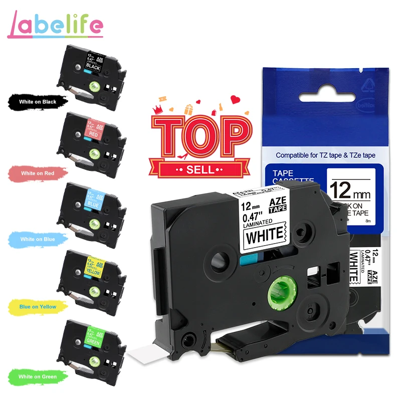 

Labelife tze 231 tz231 TZe-231 Compatible with Brother P-touch Label Tape 12mm Multicolor for PT-H110 PT-D600 Label Printer
