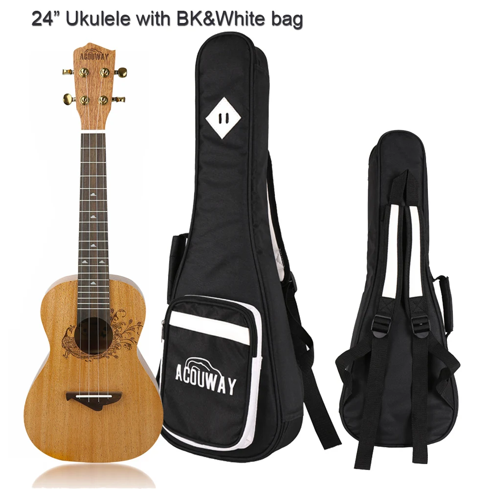 Acouway 2" сопрано 24" концертные Гавайские гитары укулеле УКУ красного дерева Топ Япония углеродная нить 18:1 головка машины Aquila струны optinal аксессуар - Цвет: 24 Uku-BW bag